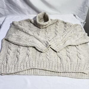 Top Shop‎ Knitted Cream Turtleneck Cable Crop Fisherman Sweater Medium